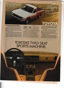 Anuncio original de revista de camión deportivo ToyotaSR5 1981 "... máquina deportiva de dos asientos" - Imagen 1 de 1