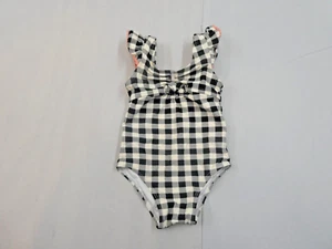 Jessica Simpson Toddler Girls Swimsuit Black White Plaid One Piece Bow 18M - Picture 1 of 9
