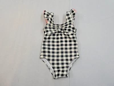 Jessica Simpson Toddler Girls Swimsuit Black White Plaid One Piece Bow 18M Foto 1 de 4