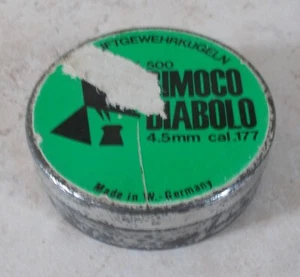 Ancienne boite métal BIMOCO DIABOLO armes chasse 500 4.5 ALLEMAGNE RFA vintage - Imagen 1 de 5