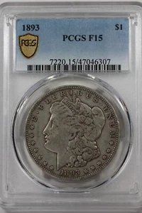 Dólar de plata Morgan 1893 1,00 graduación profesional F15, dólar Miss Liberty Head, $1 - Imagen 1 de 2