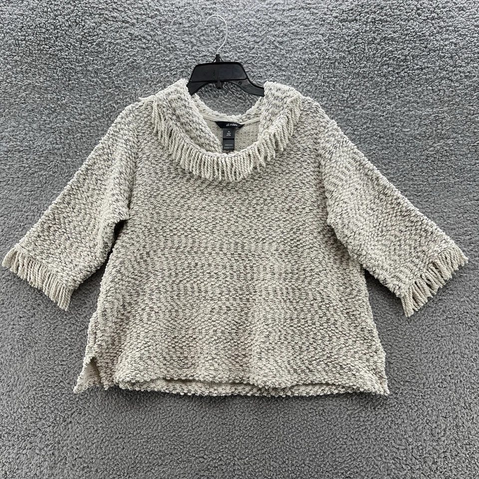 Suéter Ali Miles Mujer XL Algodón Crema Texturizado Tejido Flecos Relajados Pullover Foto 1 de 4