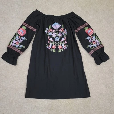 Vestido Blush Talla Grande Boho Fuera del Hombro Bordado Manga Abullonada Foto 1 de 4