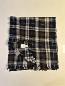 J. Rundhals Wollmischung Oversize Schwarz Weiß Blau Kariert Schal Made in Italy - Bild 1 von 2