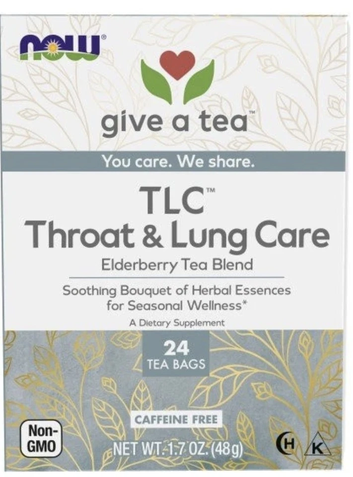 Now Foods TLC Throat & Lung Care Tea 24 Bags NEW Elderberry Tea Blend  - Image 1 of 1