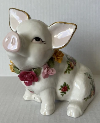 1962 Royal Albert Old Country Roses Piggy Bank w/22K Gold Trim Ears  - Image 1 of 4
