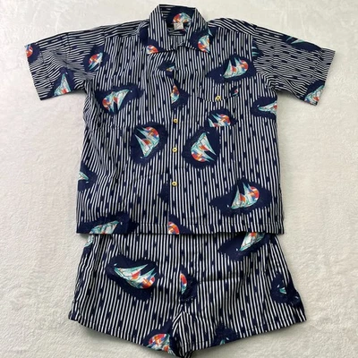 Florida Sunwear Inc. Mens Cabana Set Large Blue Boats Pool Party Shirt Shorts - Image 1 of 4