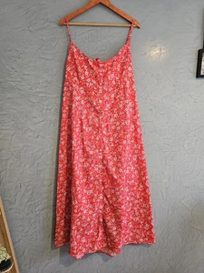 Mango New Cotton Red Floral Open Tie Back Maxi Dress Rrp £60 Size XL - Picture 1 of 7