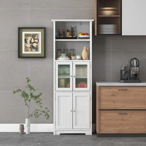 Giantex Bathroom Cabinet 4-Door Storage Shelf Tall Cupboard Pantry Kitchen 163CM - Picture 1 of 11