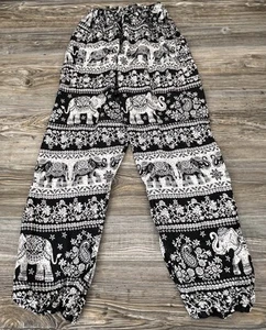 Elephant Print Drawstring Hippie Boho Yoga Harem Pants, Elastic Waist/Ankles - Picture 1 of 13