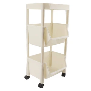 (Beige - With Wheels Smooth Three Tier Covered) Household Removable La - Picture 1 of 23