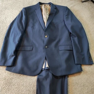 Taylor Wright Anzug Hose Jacke Blau Smart 46 R Brust 34 Taille 31 L M/L Wolle - Bild 1 von 20