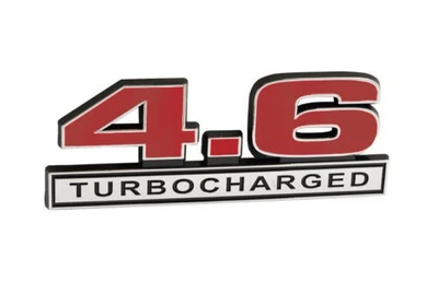 4.6 Liter Turbocharged Engine Emblem Badge Logo in Chrome & Red - 5.0" Long - Image 1 of 2