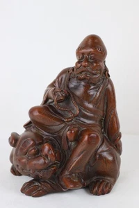 Chinese carved bamboo sculpture figure Luohan riding auspicious beast 罗汉骑瑞兽 6.5" - Picture 1 of 5