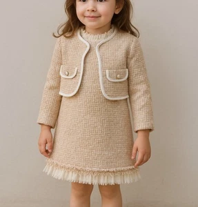 Biscotti Collezioni Girl's Tweed Dress & Blazer Coat Gold & White 6 X  - Picture 1 of 14