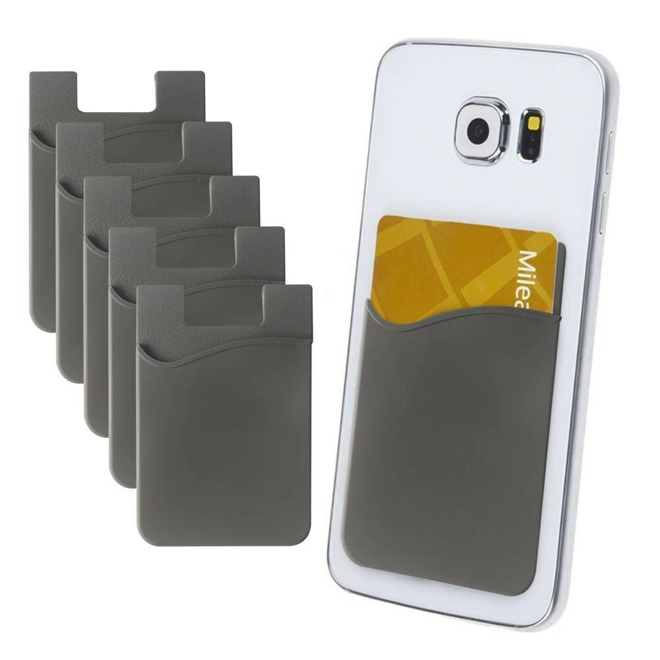 5PCS Cell Phone Credit Card Holder Wallet Sticker for Key Adhesive grey - Image 1 of 4