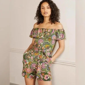 Boden Ruffle Neck Jersey Romper Playsuit Size 20/22R Pea Decorative Meadow Green - Picture 1 of 13