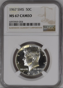 :1967 SMS 50C Kennedy Half Dollar NGC Rare Superb MS 67 Cameo Low-Pop High Grade