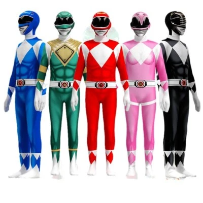 Kids Rangers Cosplay Power Costumes Jumpsuit Bodysuits Mask Party Fancy Dress Up - Image 1 of 4