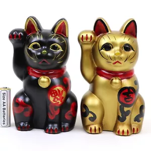 MANEKI NEKO WINKENDE KATZE Keramik 2er Set (BK・GL-Farbe) H150 mm SETO Ware JAPAN - Bild 1 von 12