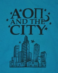 tshirt small alpha omicron pi and the city sorority womens cut 19 inches pit2pit - Picture 1 of 3