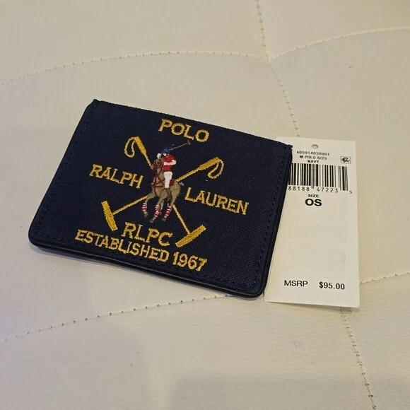 Ralph Lauren Polo Azul Marino Lona Cuero Cuadros Cartera Nuevo Hombre $95 Bordado Foto 1 de 4
