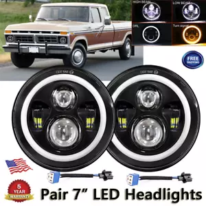 Fits Ford F-100 F-250 F-350 1953-1977 Pickup Pair 7" LED Projector Headlights - Picture 1 of 11