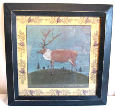 Wood framed Warren Kimble Elk Print Folk Art 12.5x12.5"