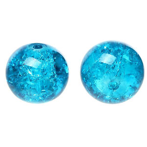 50 Turquoise Blue Glass Crackle Beads 10mm Jewellery Making J04182XE
