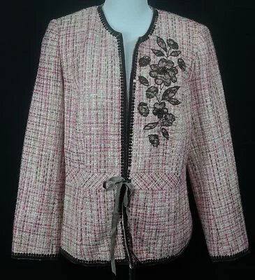 Blazer para mujer Lane Bryant rosa tweed adornado floral forrado corbata frontal - talla 14 Foto 1 de 4