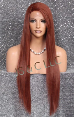 Peluca delantera de encaje rojo pardusco larga recta mezcla cabello humano parte lateral IY 130 Foto 1 de 4