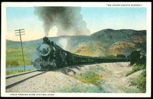 STEAM TRAIN PASSING ECHO STATION, UTAH POSTCARD - Imagen 1 de 1