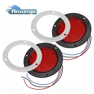 2Pcs 4" Red LED Round Truck Trailer Tail Stop Turn Brake Lights Chrome Grommet - Picture 1 of 9