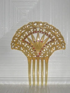 Vintage  Catalin Decorative  Comb Red Stones Flamenco art Deco - Picture 1 of 4