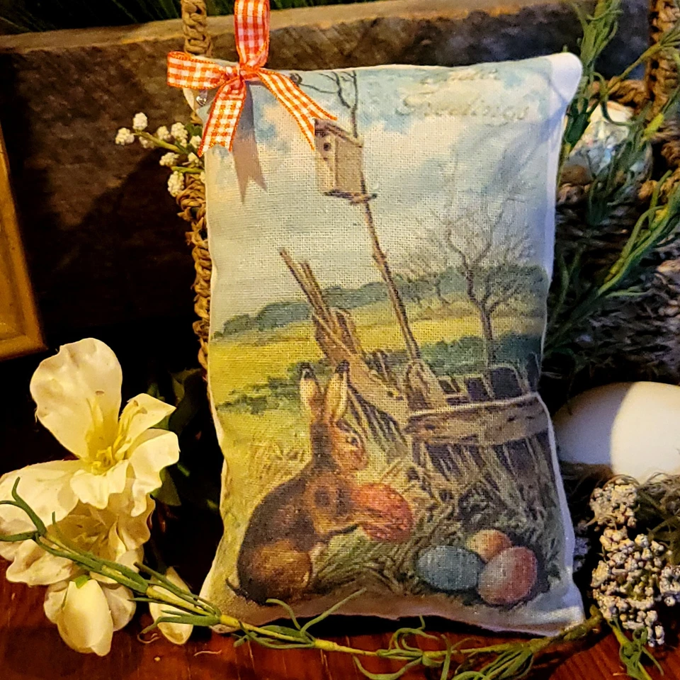 Primitive Farmhouse Easter Bunny with Eggs Tuck Pillow Peg/Door hanger - Image 1 of 1