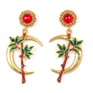 Plant Branch Crescent Ruby Earrings, plant Earrings,Jewelry Gift For Her - Picture 1 of 5