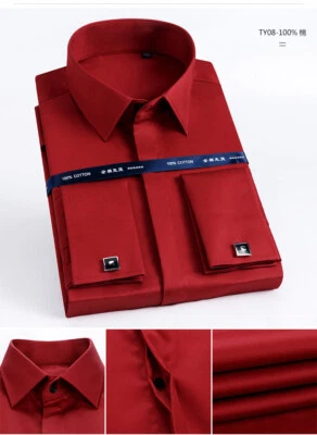 Camisas de vestir para hombre puño francés formales negocios abotonadas sin planchar YC6570 Foto 1 de 4