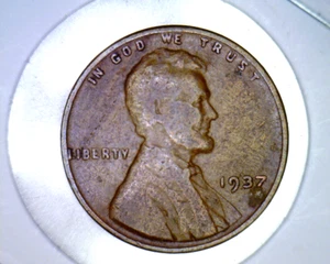 Moneda de error de acuñación de Estados Unidos de aleación incorrecta centavo Lincoln Wheat 1937 único - Imagen 1 de 6