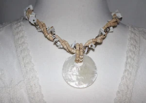 Seashell Pendant Beaded n Shells Necklace Choker 10" - Picture 1 of 6
