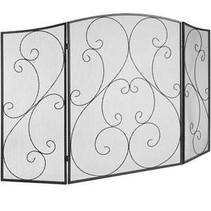 VEVOR 122x76.7 CM Fireplace Screen 3-Panel Iron Mesh Spark Guard Vintage Black - Picture 1 of 12