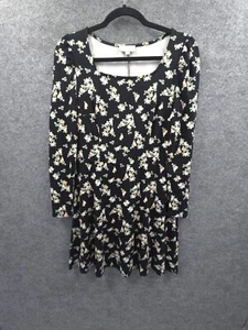 Loft Shift Dress Womens Small Pullover Round Neck Long Sleeve Black Floral NWT - Picture 1 of 13