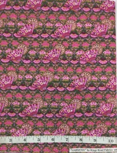 Harmony Oriental Pinks/Purple Fans On Green 1.25yd Kings Road Fabrics Cotton - Picture 1 of 2