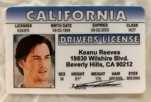 Keanu Reeves Drivers License Novelty ID Card Matrix Neo California CA - Picture 1 of 1