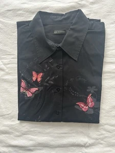 MISE AU GREEN Superbe Chemisier Femme Manches Longues Noir Brodé Papillons T 5 - Picture 1 of 9