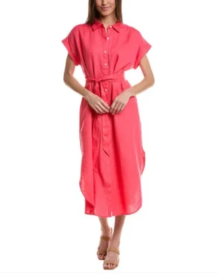 Tommy Bahama Coastalina Button Up Maxi Shirt Dress 100% Linen Sz L Pink Resort - Image 1 of 4