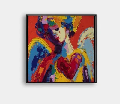 💖 Angel with Heart Giclée 🕊️ 24x24 Fine Art | COA | "Framed" by Peter Max V43 - Image 1 of 4