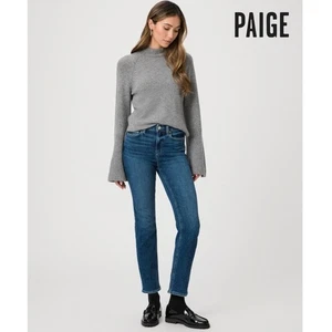 Pantalones de mezclilla Paige Cindy tiro alto rectos 27 lavado medio $238 usados en excelente estado Transcend - Imagen 1 de 14