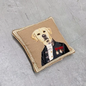 Ethan Allen Needlepoint Down Throw Pillow Anthropomorphic Dog Portrait Lab 12" - Picture 1 of 7