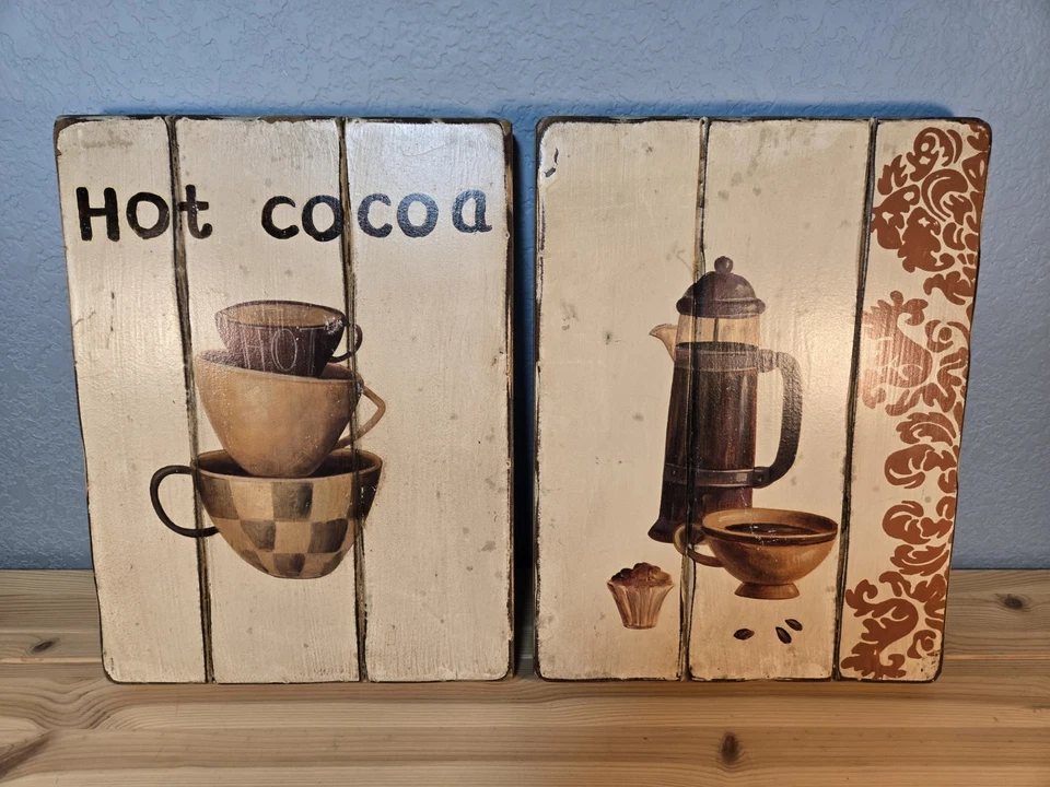 2 кухонные настенные таблички кофе какао кафе искусство деревянная доска деревенский домашний декор винтажный - Изображение 1 из 4
