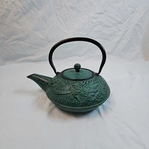 Tetsubin Ornate Dragon Japanese Cast Iron Teapot Green Vintage - Bild 1 von 19